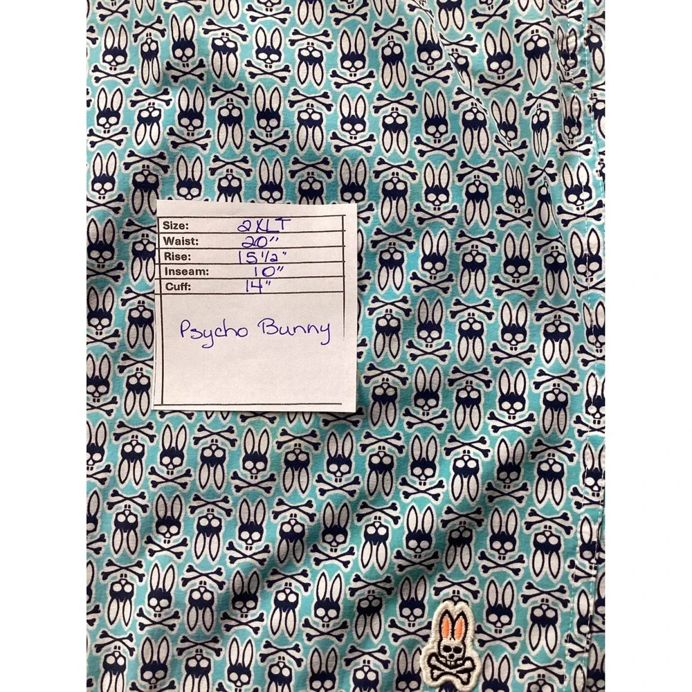 Psycho Bunny Swim Trunks Men 2XLT Blue Bunny Crossbones Print Board Shorts